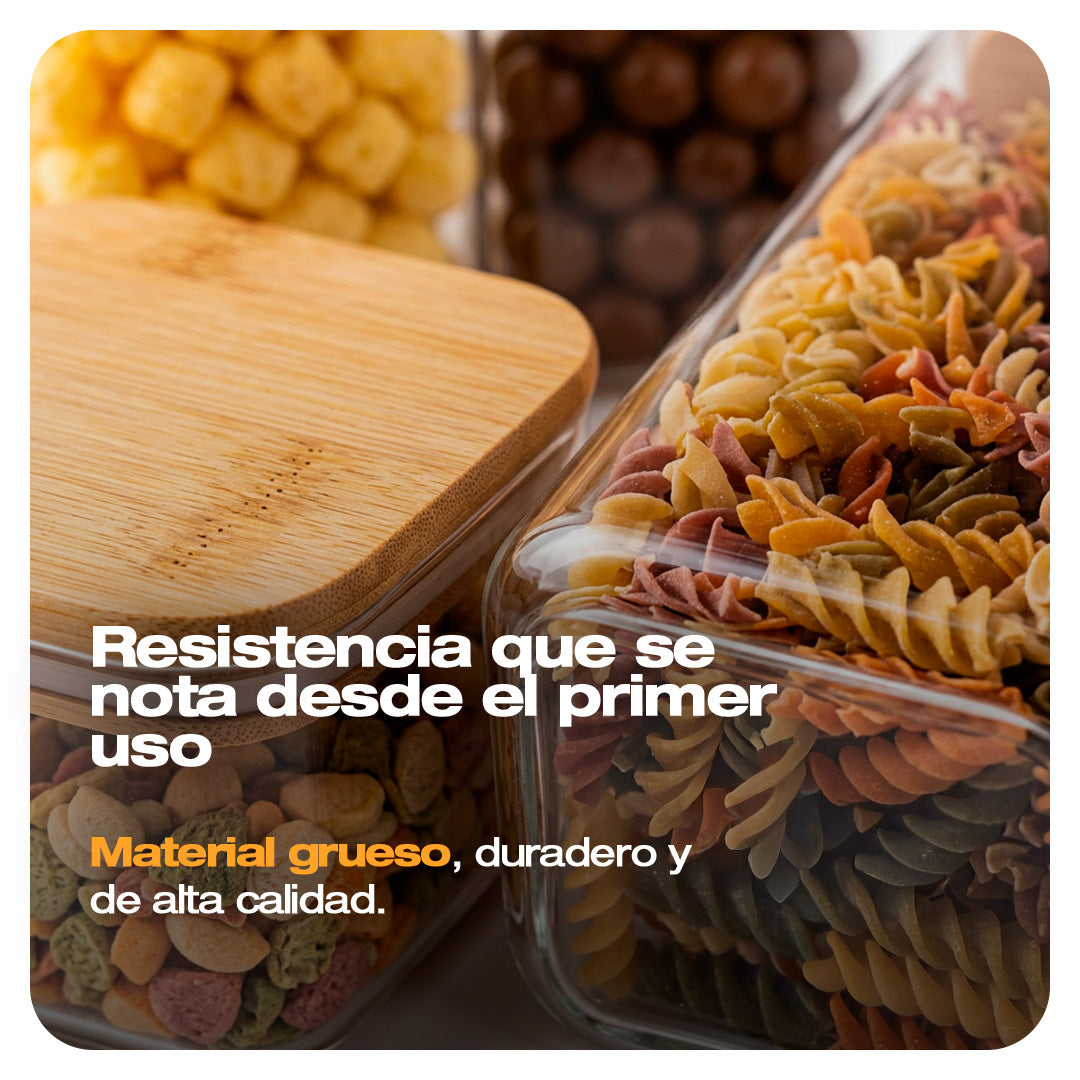 RECIPIENTES HERMETICOS x7 TAPA DE MADERA