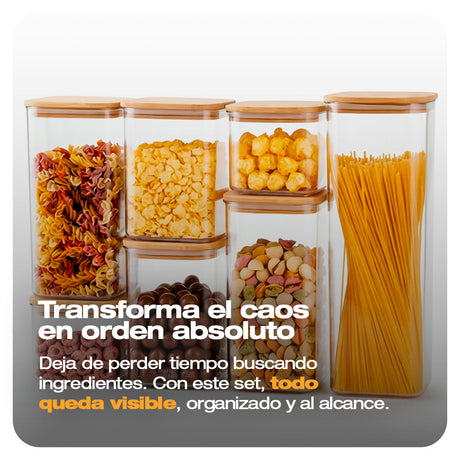 RECIPIENTES HERMETICOS x7 TAPA DE MADERA