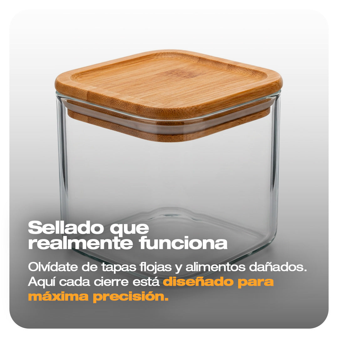 RECIPIENTES HERMETICOS x7 TAPA DE MADERA
