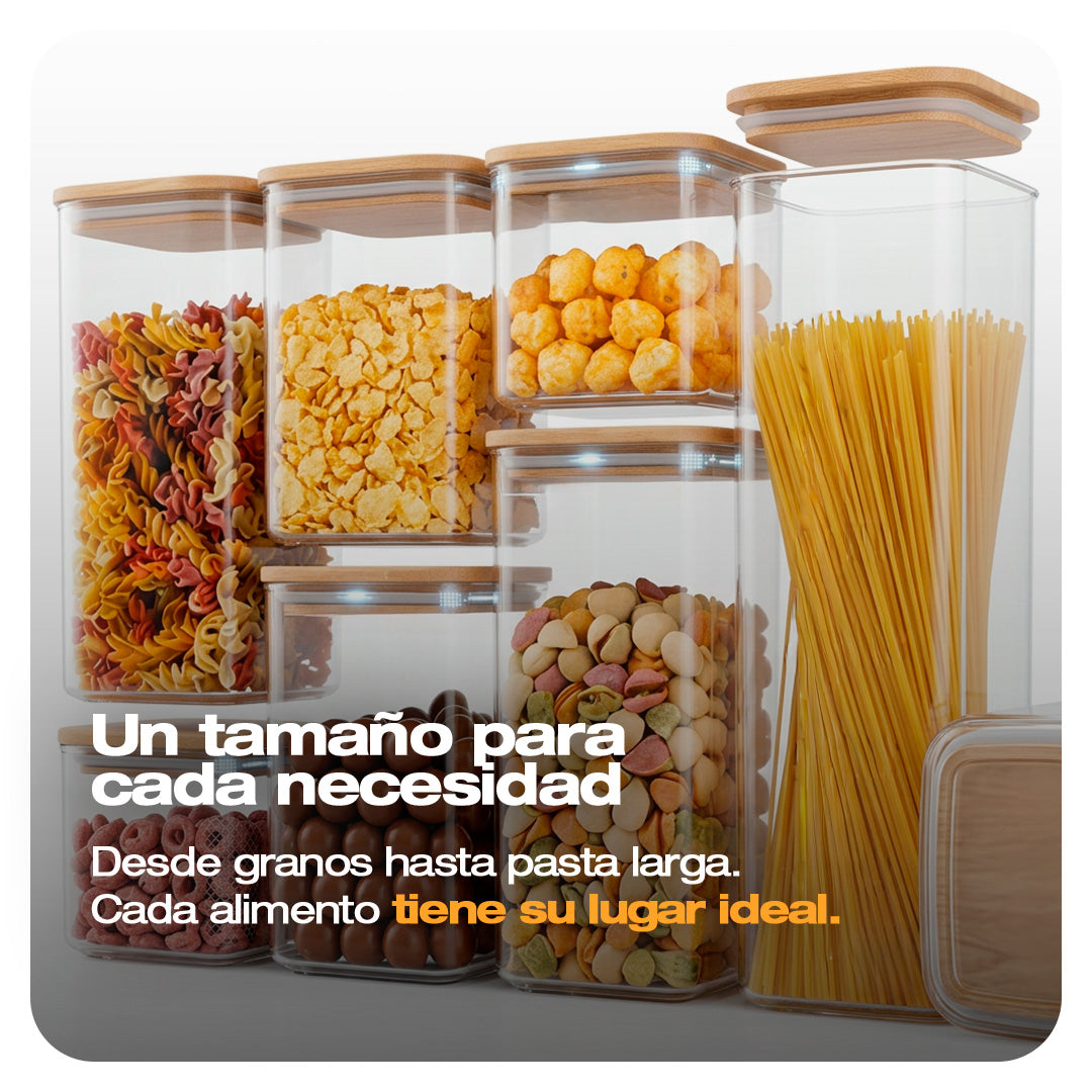 RECIPIENTES HERMETICOS x7 TAPA DE MADERA